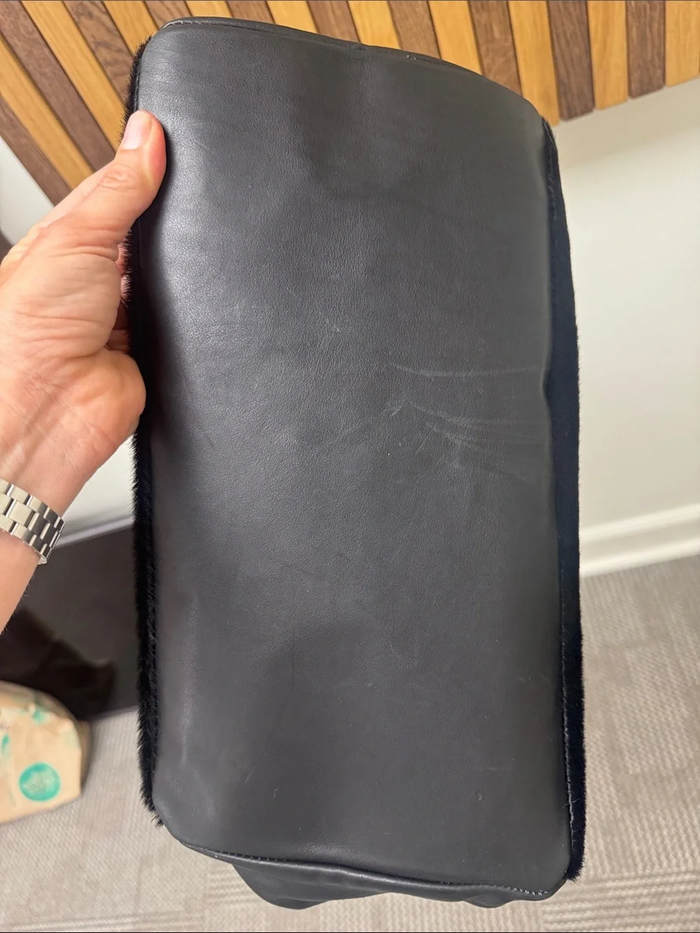 Let & Her Large Black Calfskin & Leather Large Satchel Bag